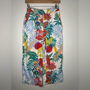 C&C California 100% Linen Tropical High Rise Wide Leg Pant Women M Resort Lounge